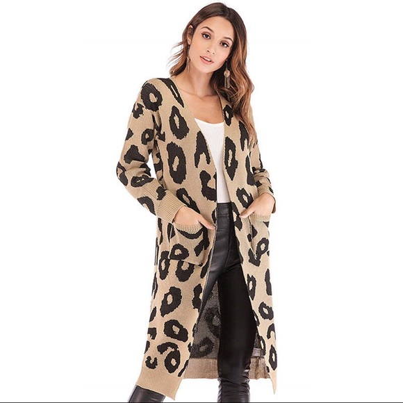 NWT Leopard Print Long Cardigan Sweater Coat - Picture 7 of 8